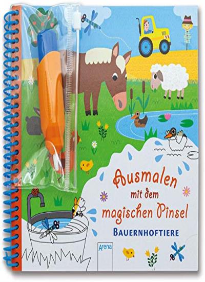 Ausmalen mit dem magischen Pinsel. Bauernhoftiere