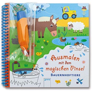 Ausmalen mit dem magischen Pinsel. Bauernhoftiere